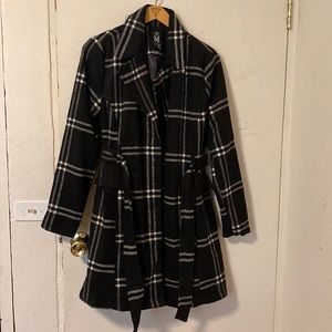 MISS ASHLEY by 26International Black Tartan (Plaid) Belted Coat